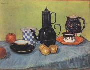 Vincent Van Gogh Still life Blue Enamel Coffeepot Earthenware and Fruit (nn04) Germany oil painting reproduction